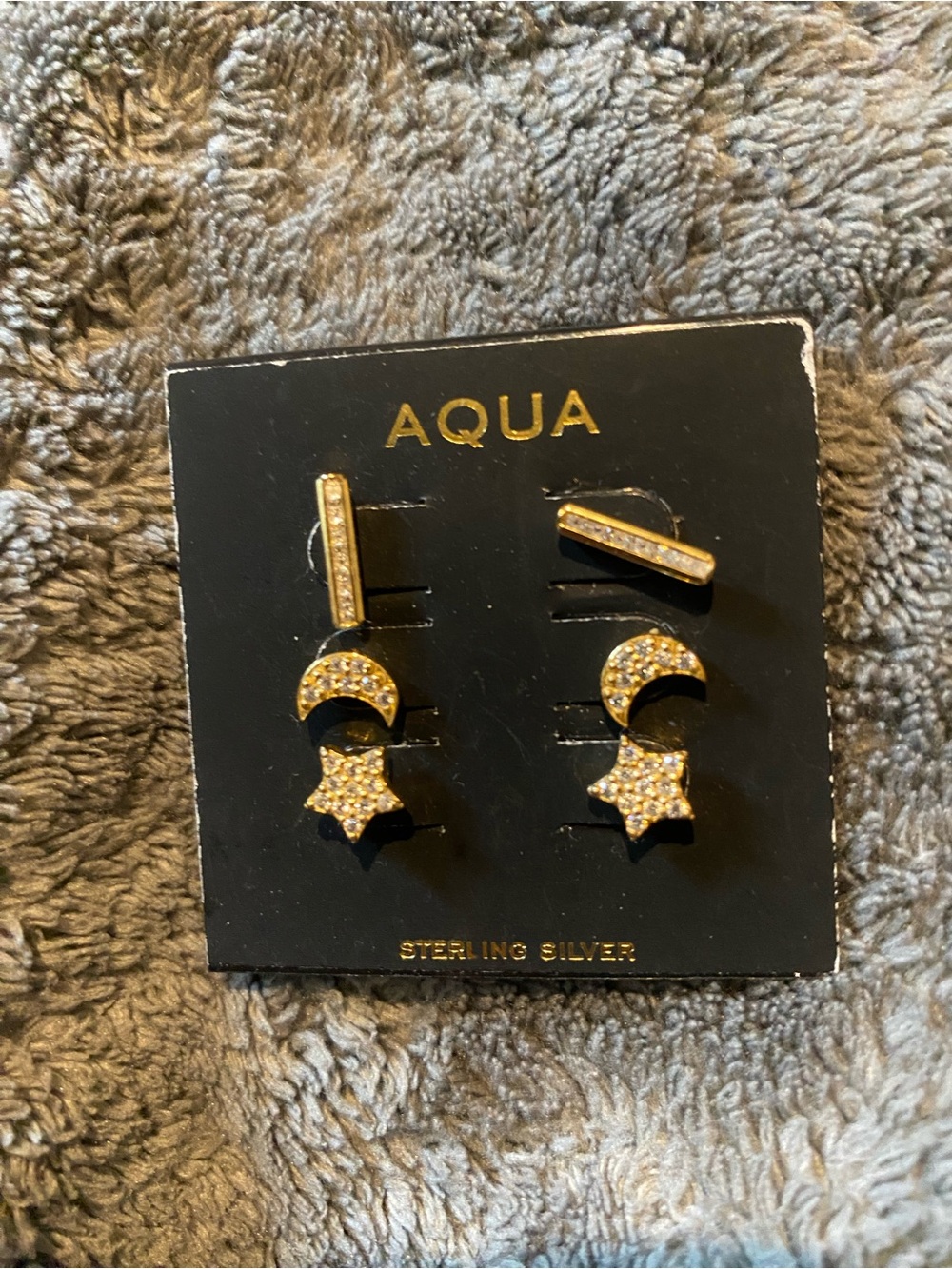 Aqua Sterling Silver Gold-Tone Bar, Moon, & Star Stud Earrings Set of 3 $80